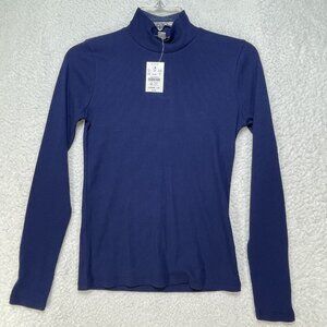 J Crew Turtleneck Womens Sz S Blue Ribbed Long Sleeve Knit Top Mock Neck